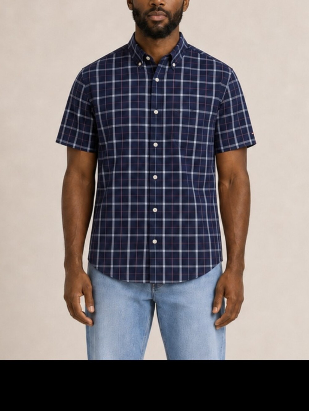 Men's Navy Blue Plaid Short-Sleeve Button-Up Shirt - Tommy Hilfiger